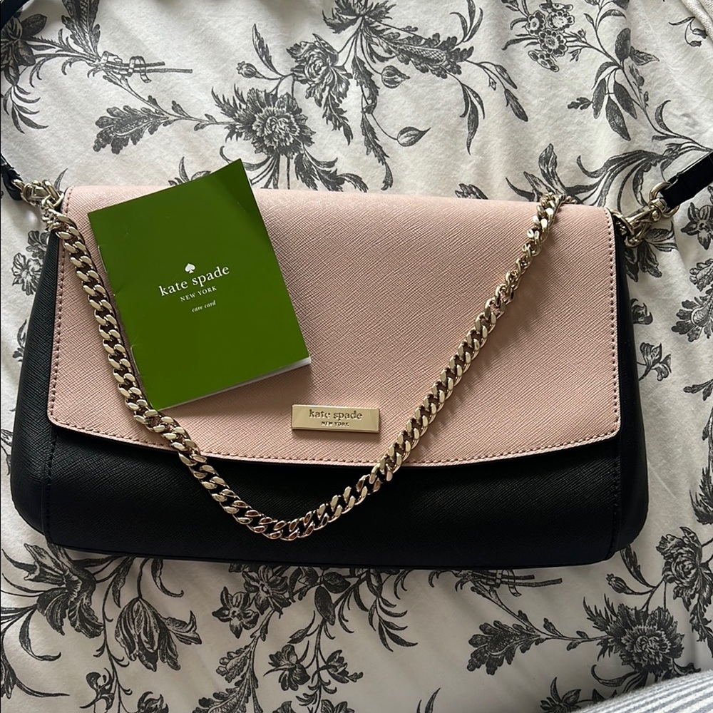 Kate Spade Pink and Black Crossbody with Gold Chain Detail